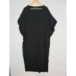 Parrish LA One Size Knit Maxi Dress Caftan‎ Black Womens Cotton Cashmere Capsule